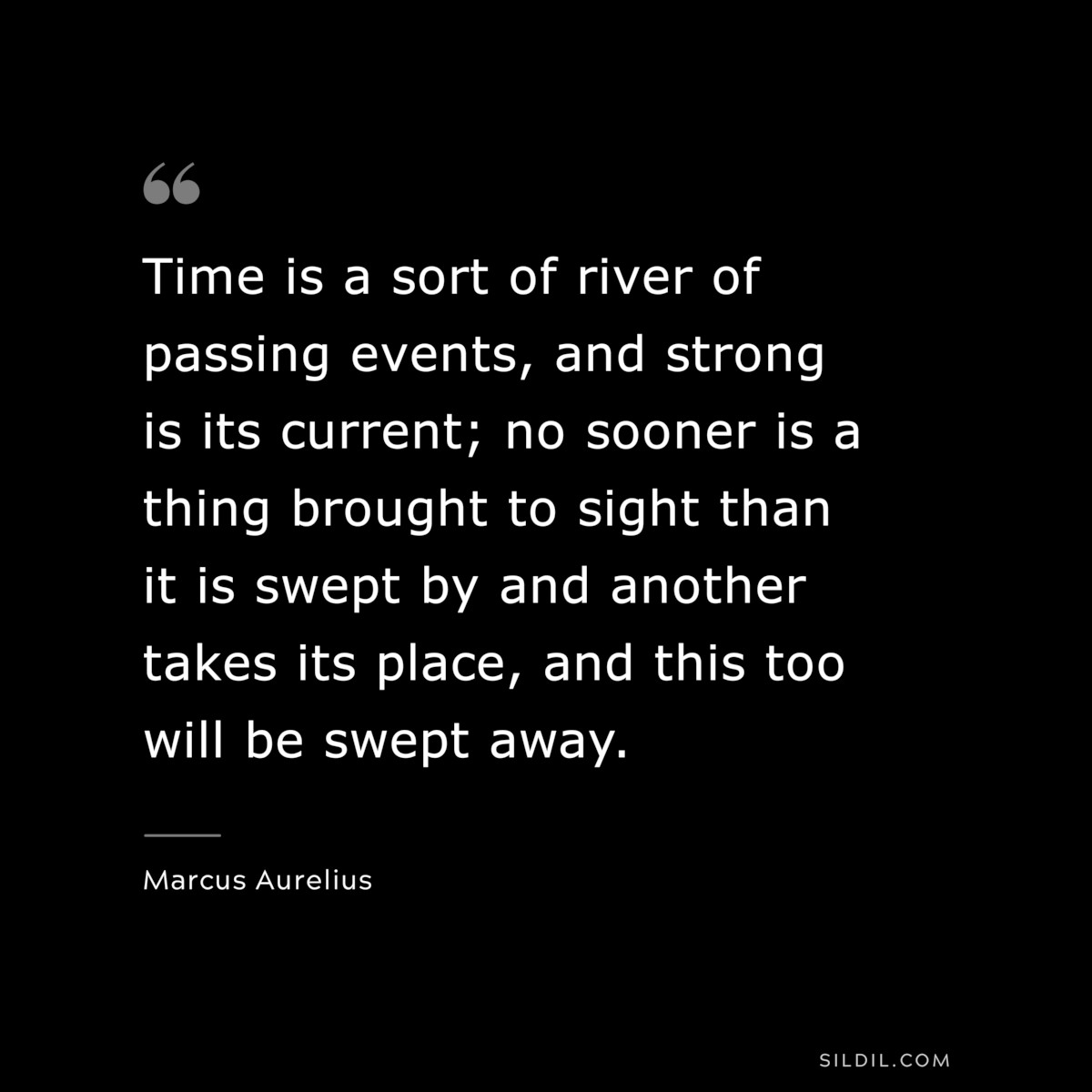 Time is a sort of river of passing events, and strong is its current; no sooner is a thing brought to sight than it is swept by and another takes its place, and this too will be swept away. ― Marcus Aurelius
