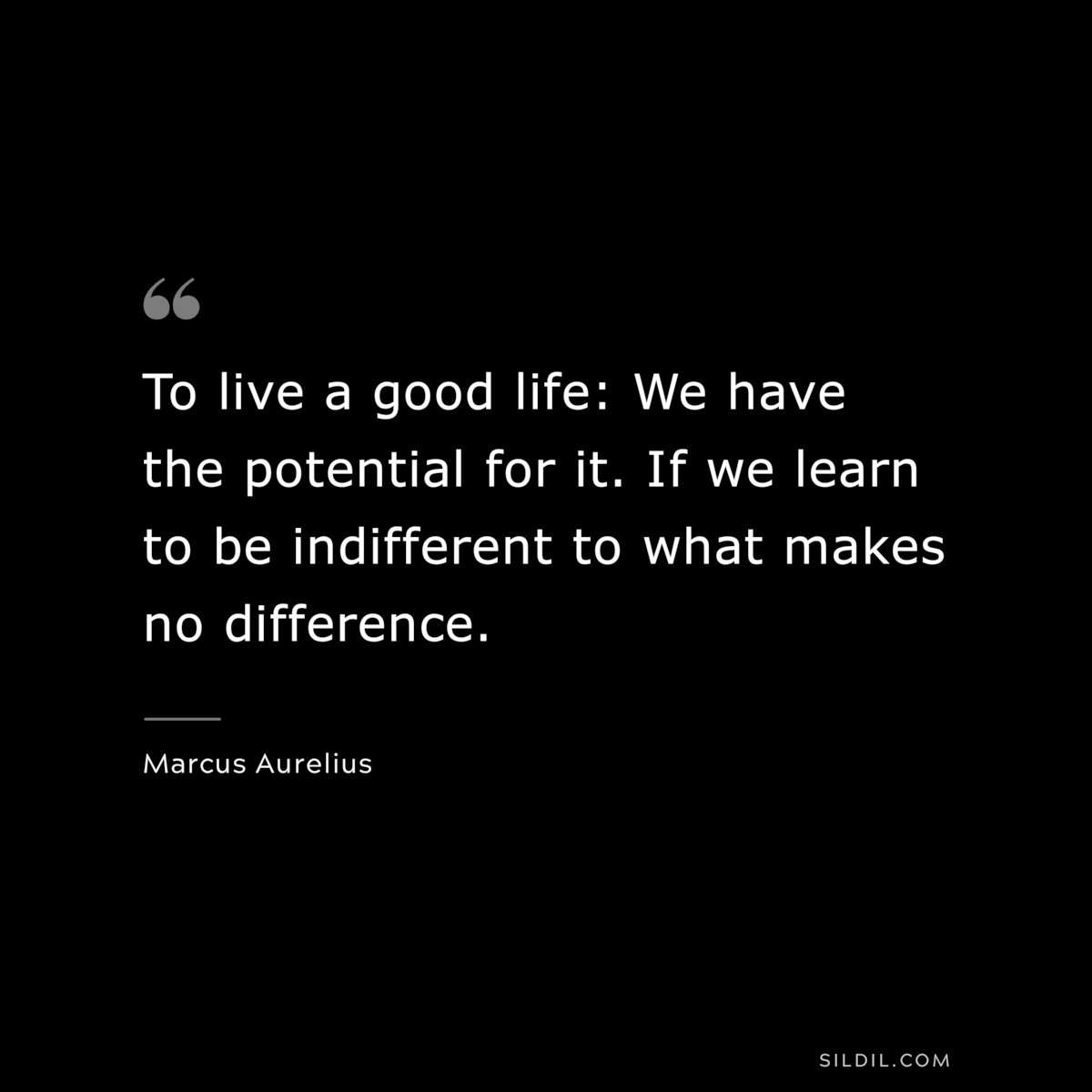 To live a good life: We have the potential for it. If we learn to be indifferent to what makes no difference. ― Marcus Aurelius