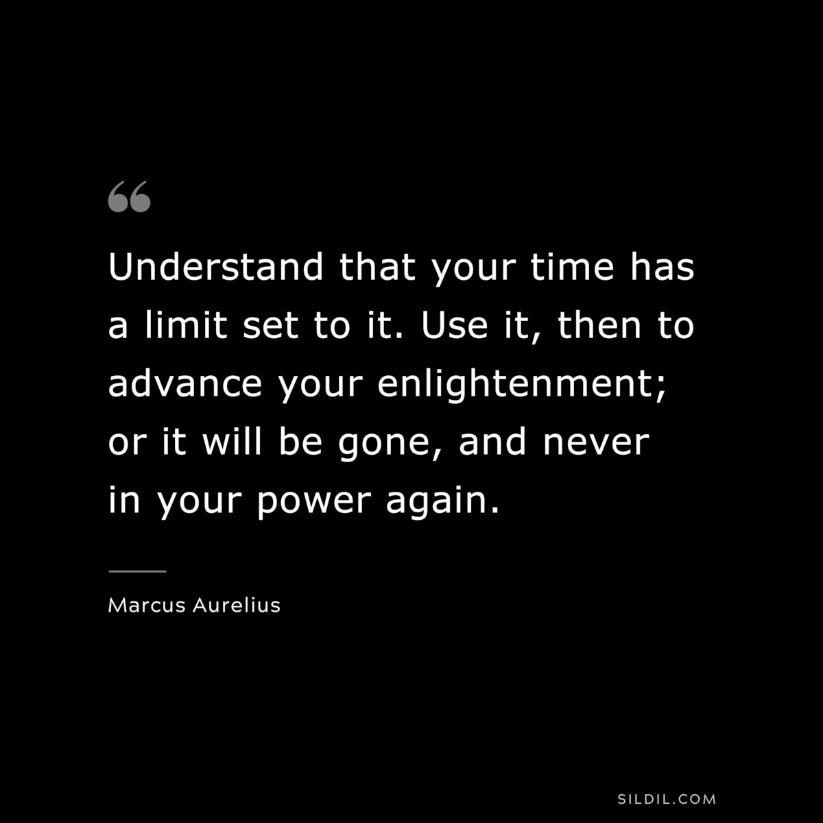 Understand that your time has a limit set to it. Use it, then to advance your enlightenment; or it will be gone, and never in your power again. ― Marcus Aurelius