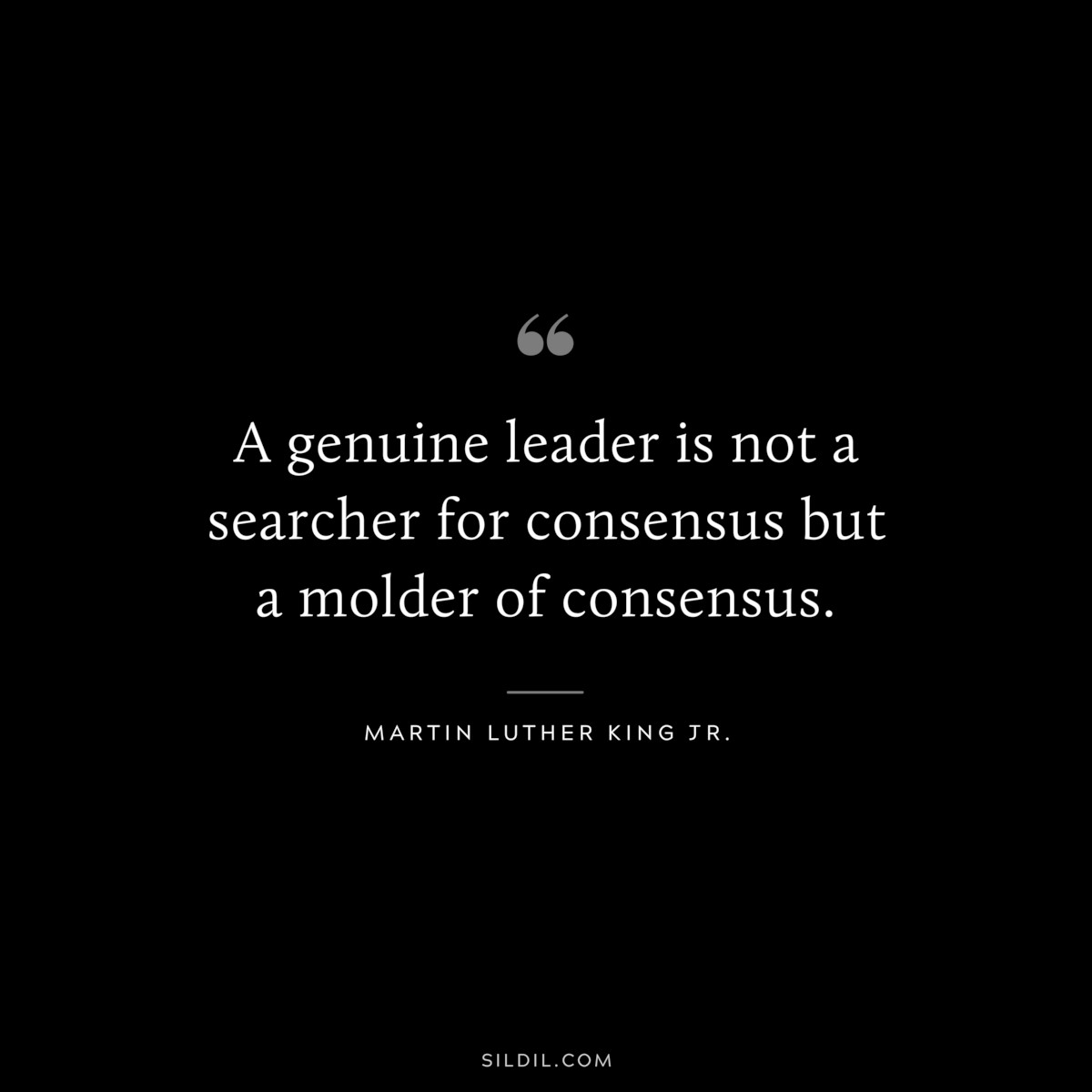 A genuine leader is not a searcher for consensus but a molder of consensus. ― Martin Luther King Jr.
