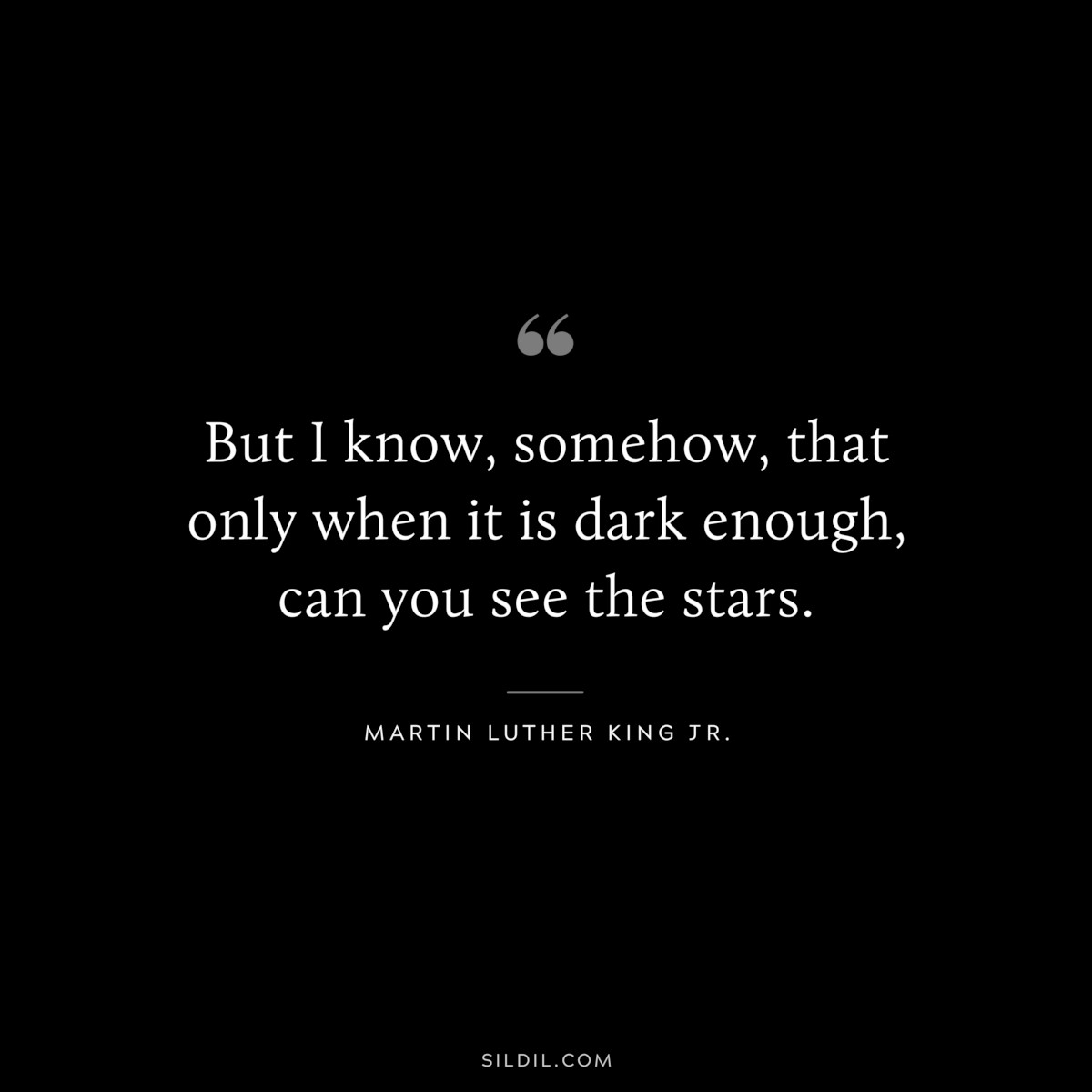 But I know, somehow, that only when it is dark enough, can you see the stars. ― Martin Luther King Jr.