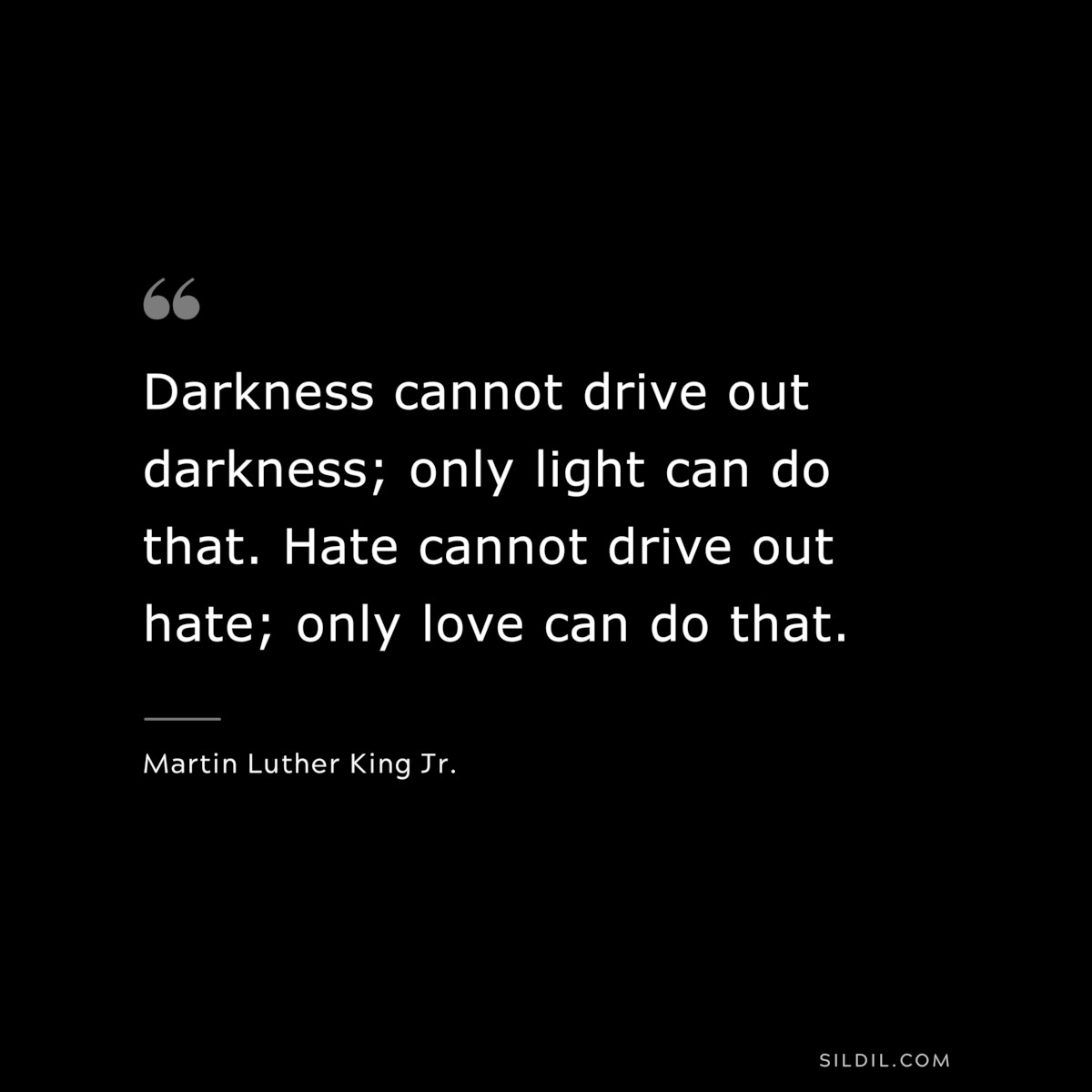 Darkness cannot drive out darkness; only light can do that. Hate cannot drive out hate; only love can do that. ― Martin Luther King Jr.