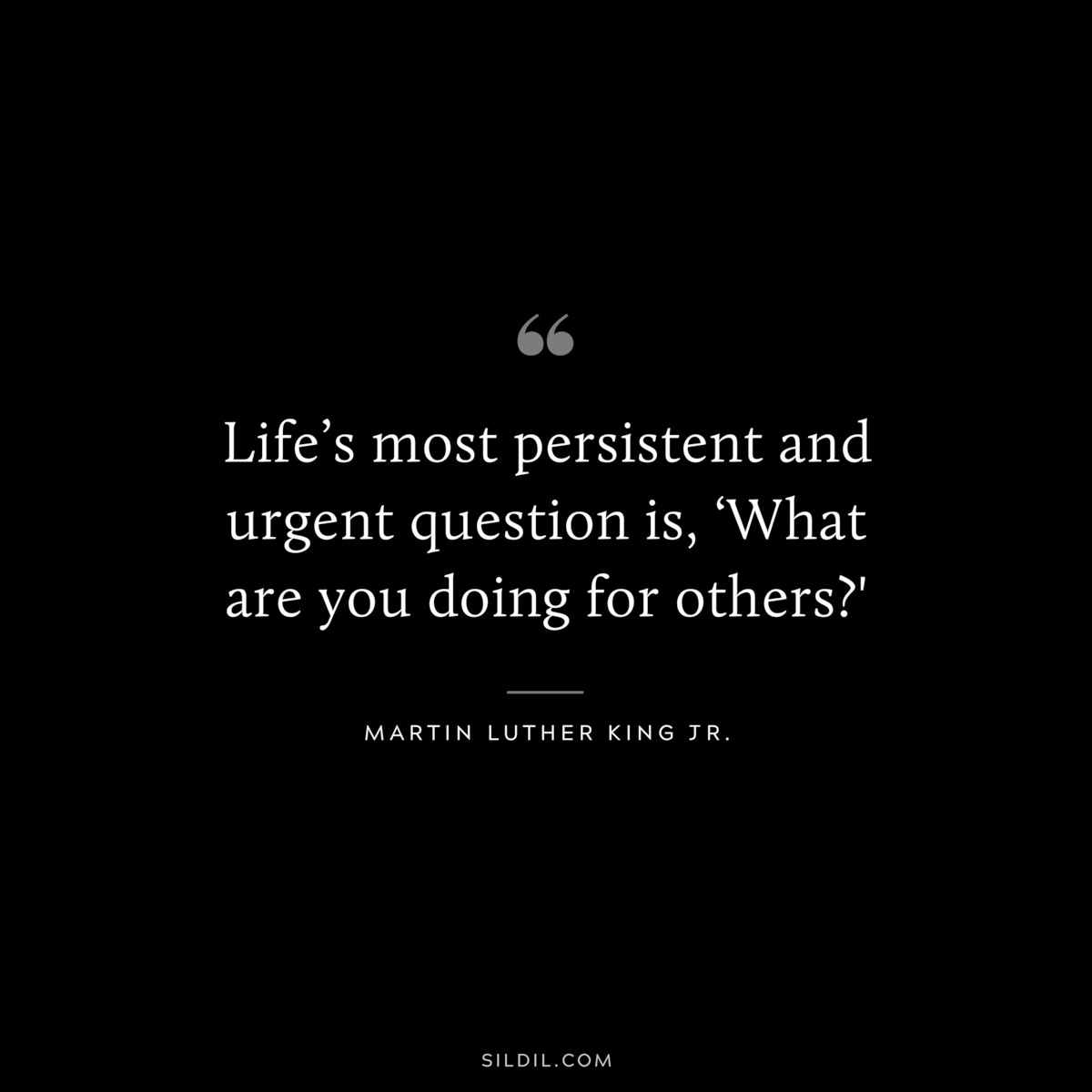 Life’s most persistent and urgent question is, ‘What are you doing for others?' ― Martin Luther King Jr.