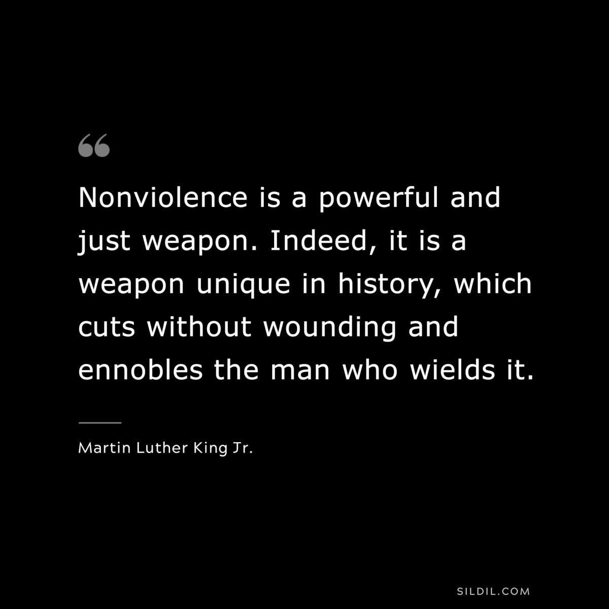 Nonviolence is a powerful and just weapon. Indeed, it is a weapon unique in history, which cuts without wounding and ennobles the man who wields it. ― Martin Luther King Jr.