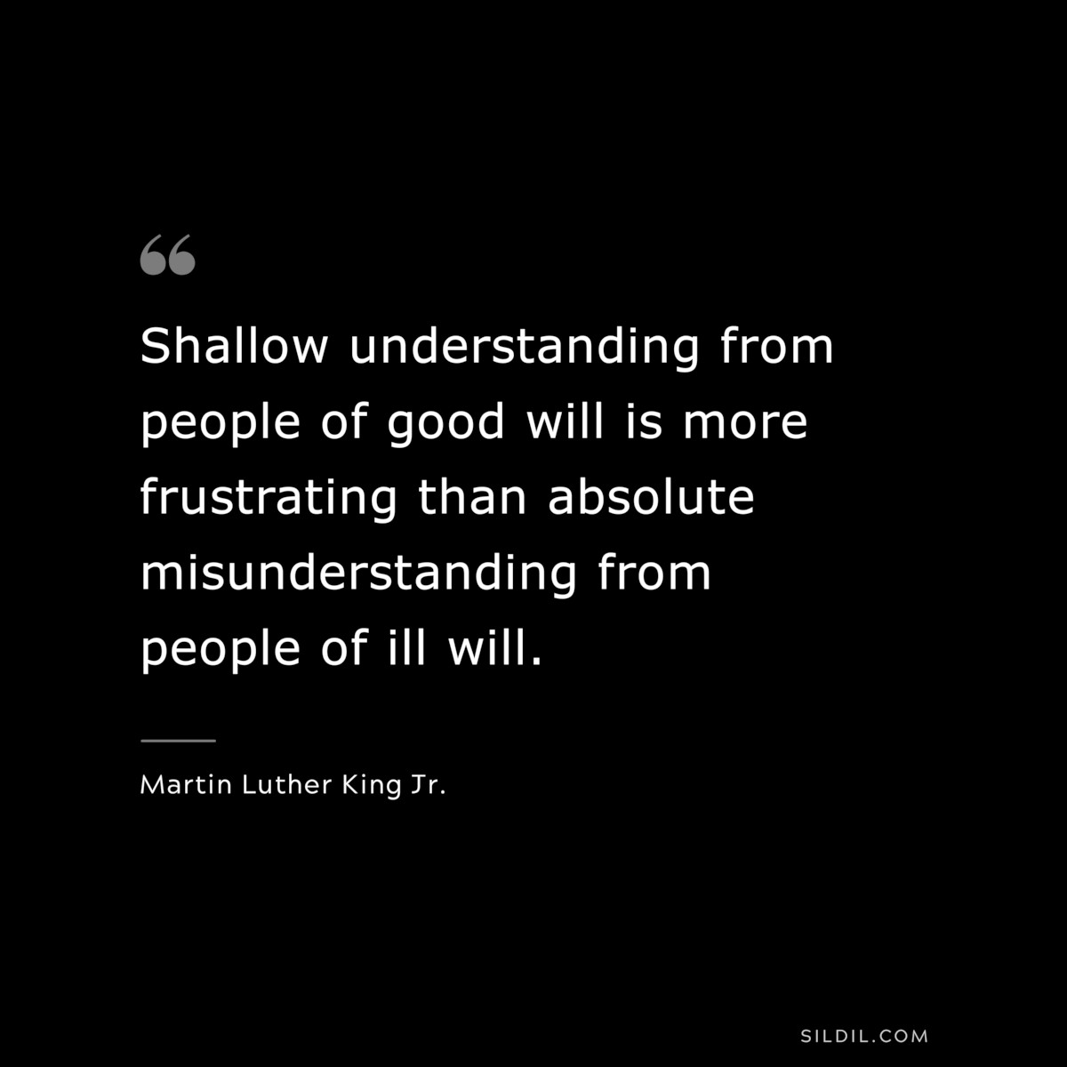 Shallow understanding from people of good will is more frustrating than absolute misunderstanding from people of ill will. ― Martin Luther King Jr.