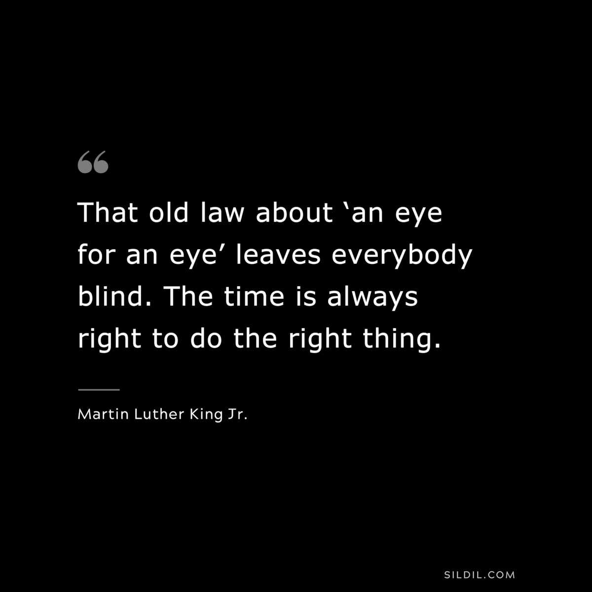 That old law about ‘an eye for an eye’ leaves everybody blind. The time is always right to do the right thing. ― Martin Luther King Jr.