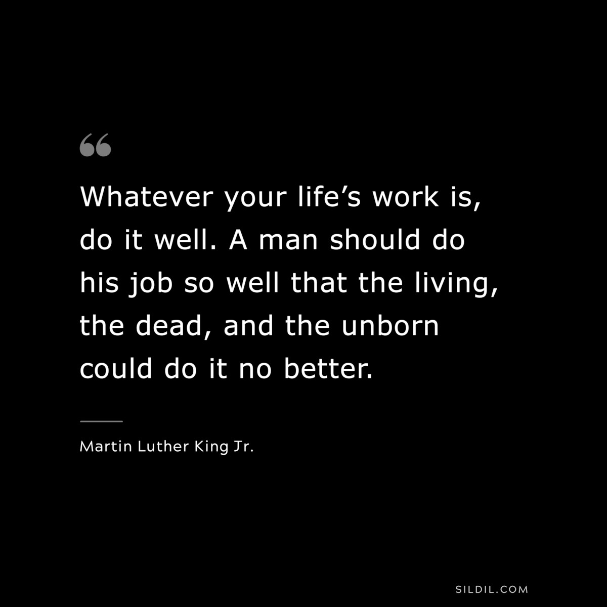 Whatever your life’s work is, do it well. A man should do his job so well that the living, the dead, and the unborn could do it no better. ― Martin Luther King Jr.