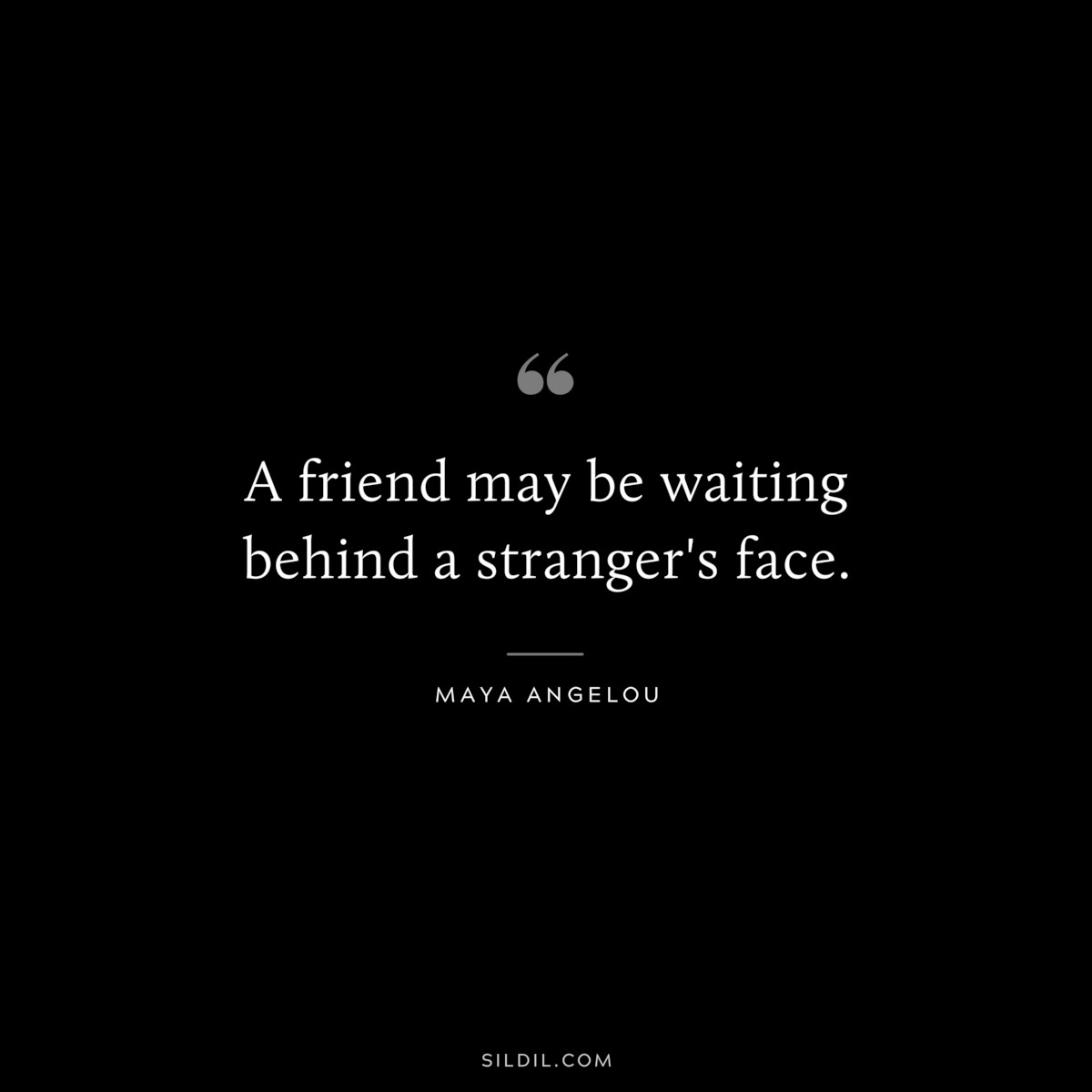 A friend may be waiting behind a stranger's face. ― Maya Angelou