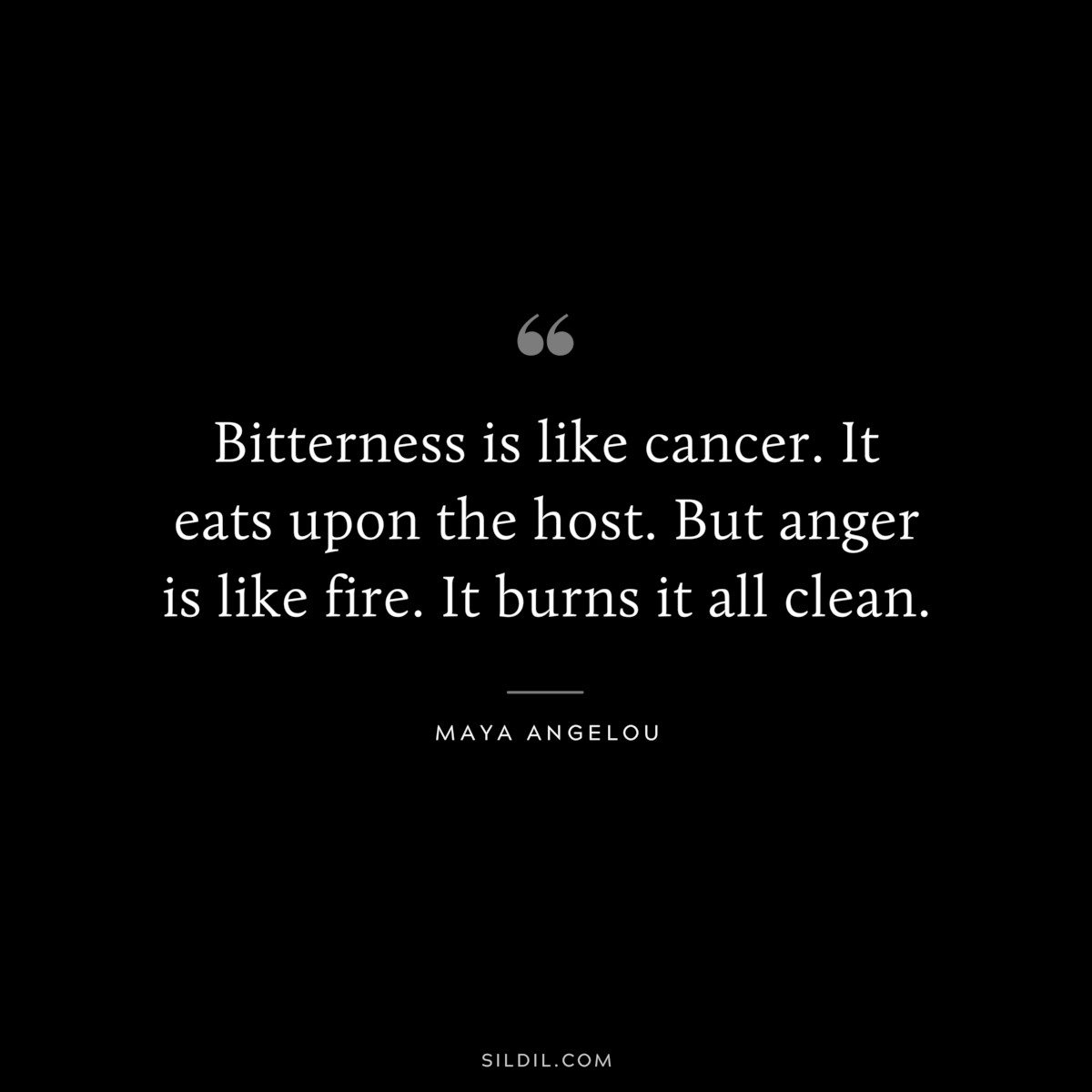 Bitterness is like cancer. It eats upon the host. But anger is like fire. It burns it all clean. ― Maya Angelou