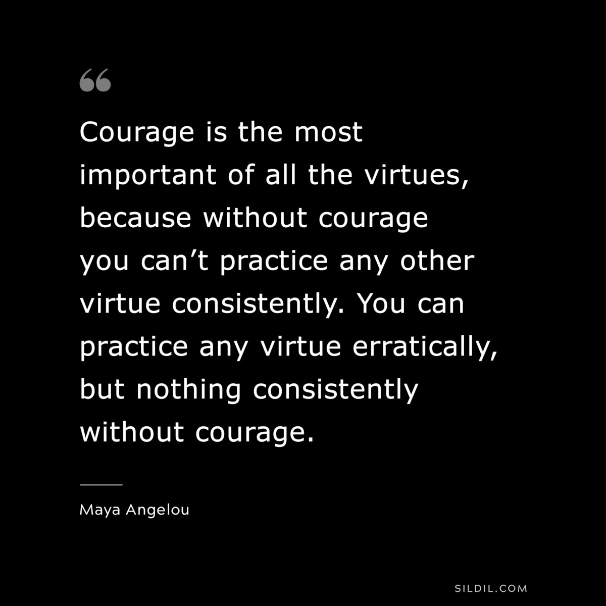 Courage is the most important of all the virtues, because without courage you can’t practice any other virtue consistently. You can practice any virtue erratically, but nothing consistently without courage. ― Maya Angelou