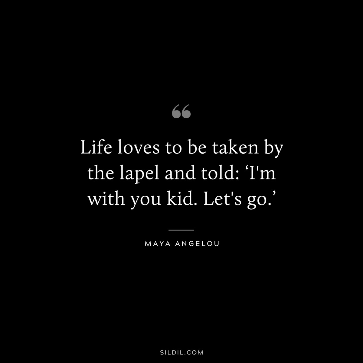 Life loves to be taken by the lapel and told: ‘I'm with you kid. Let's go.’ ― Maya Angelou