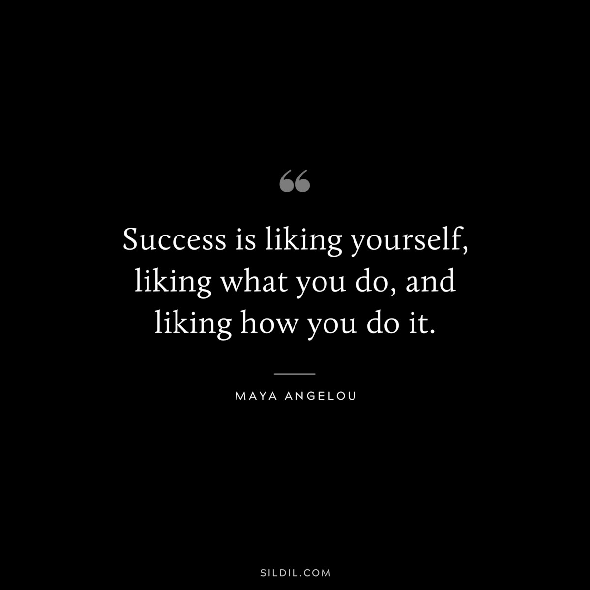 Success is liking yourself, liking what you do, and liking how you do it. ― Maya Angelou