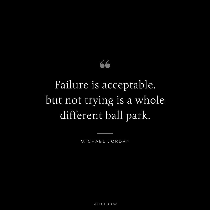 Failure is acceptable. but not trying is a whole different ball park. ― Michael Jordan
