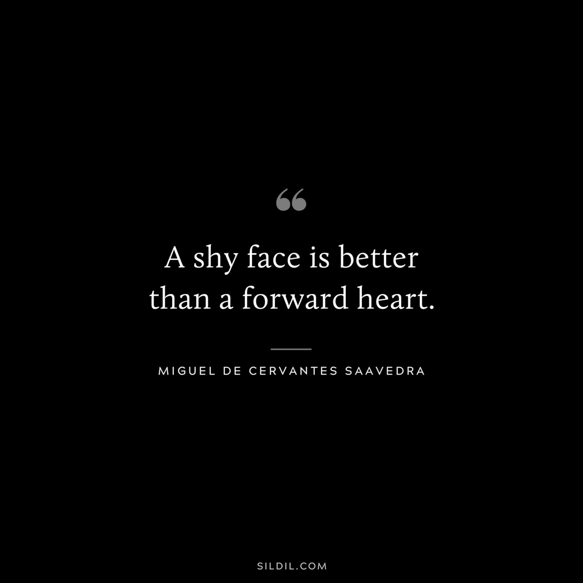 A shy face is better than a forward heart. ― Miguel de Cervantes Saavedra