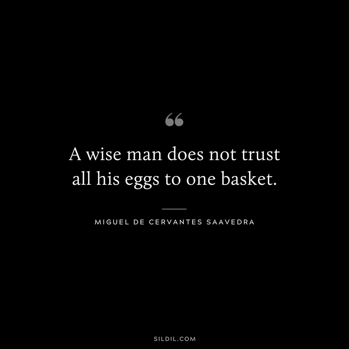A wise man does not trust all his eggs to one basket. ― Miguel de Cervantes Saavedra