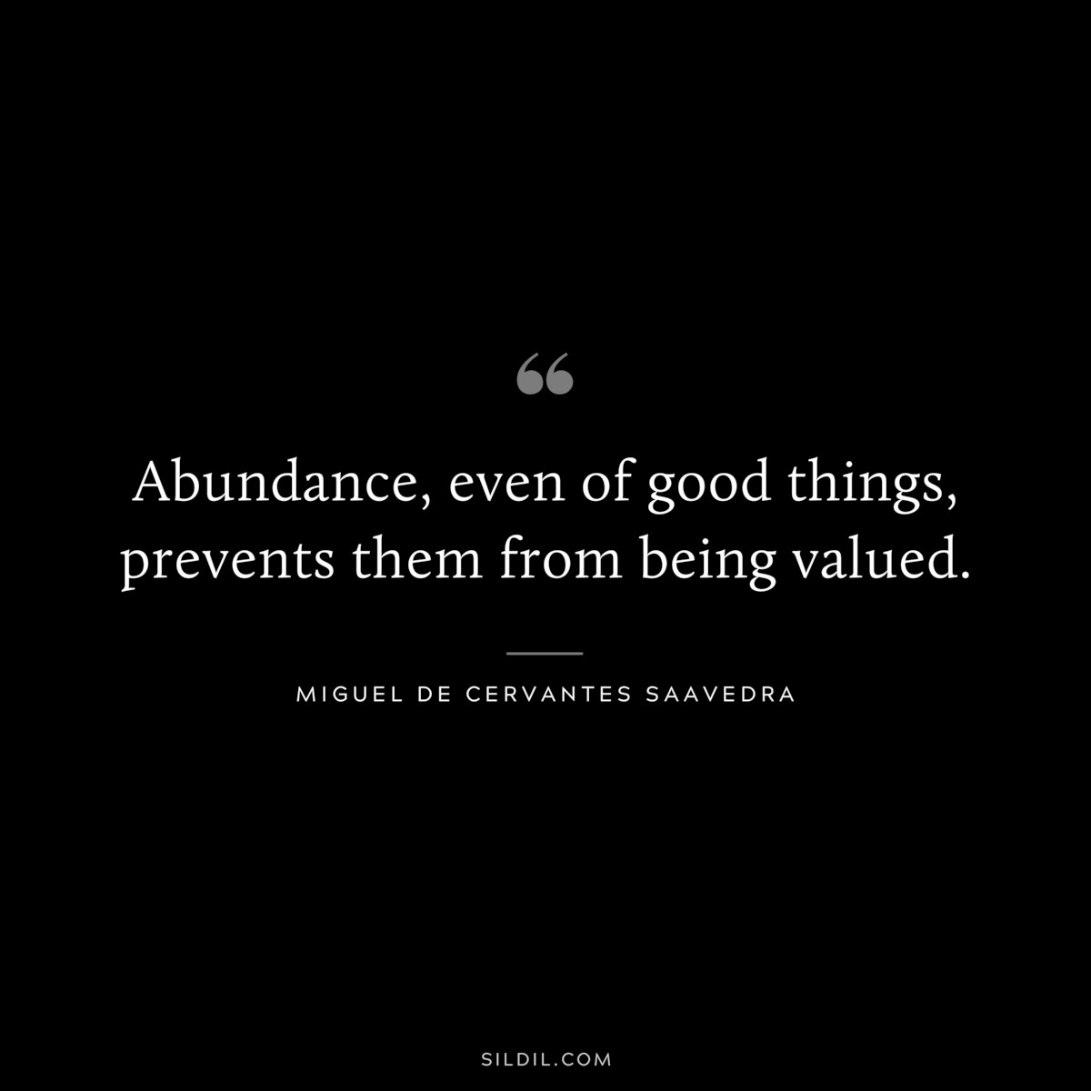 Abundance, even of good things, prevents them from being valued. ― Miguel de Cervantes Saavedra