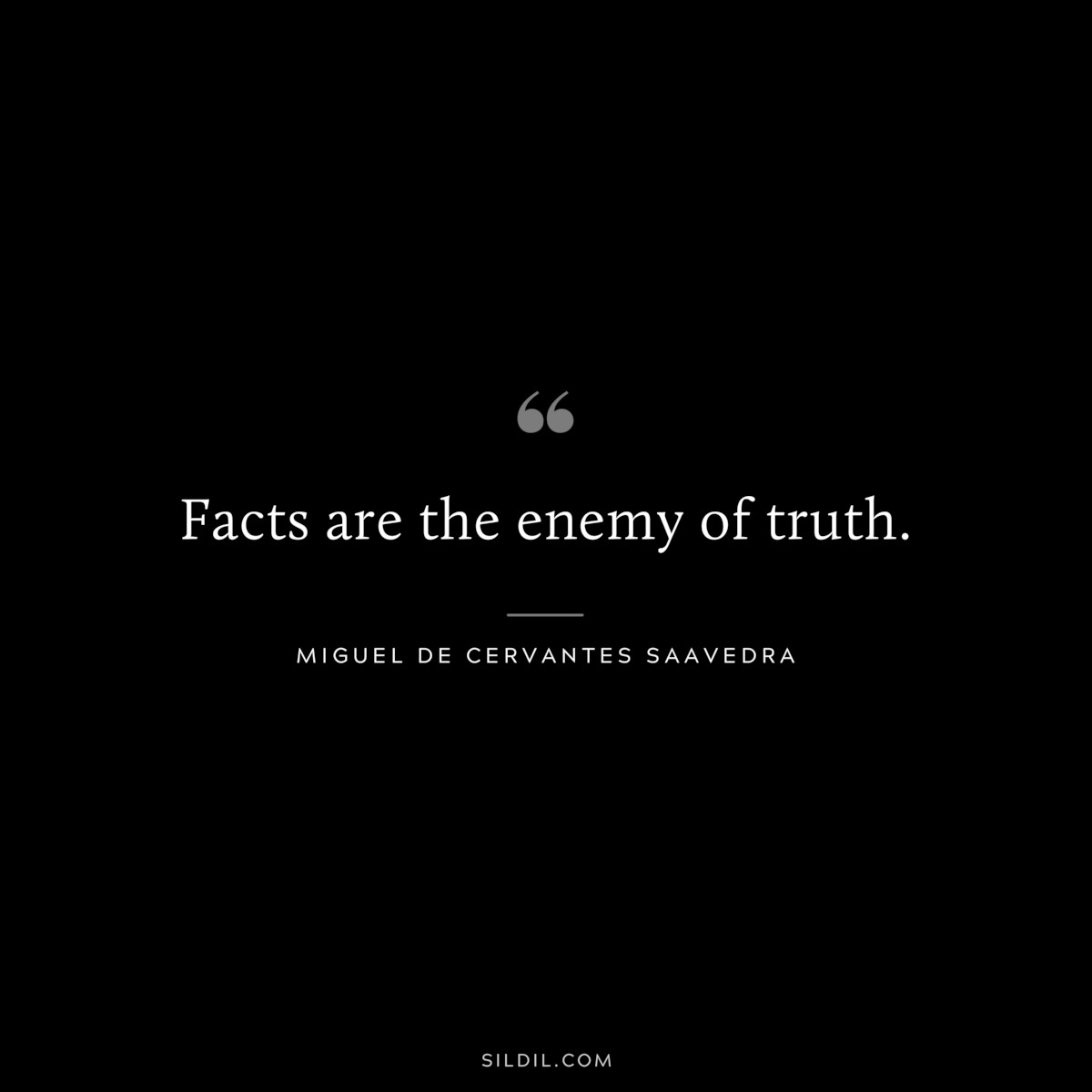 Facts are the enemy of truth. ― Miguel de Cervantes Saavedra