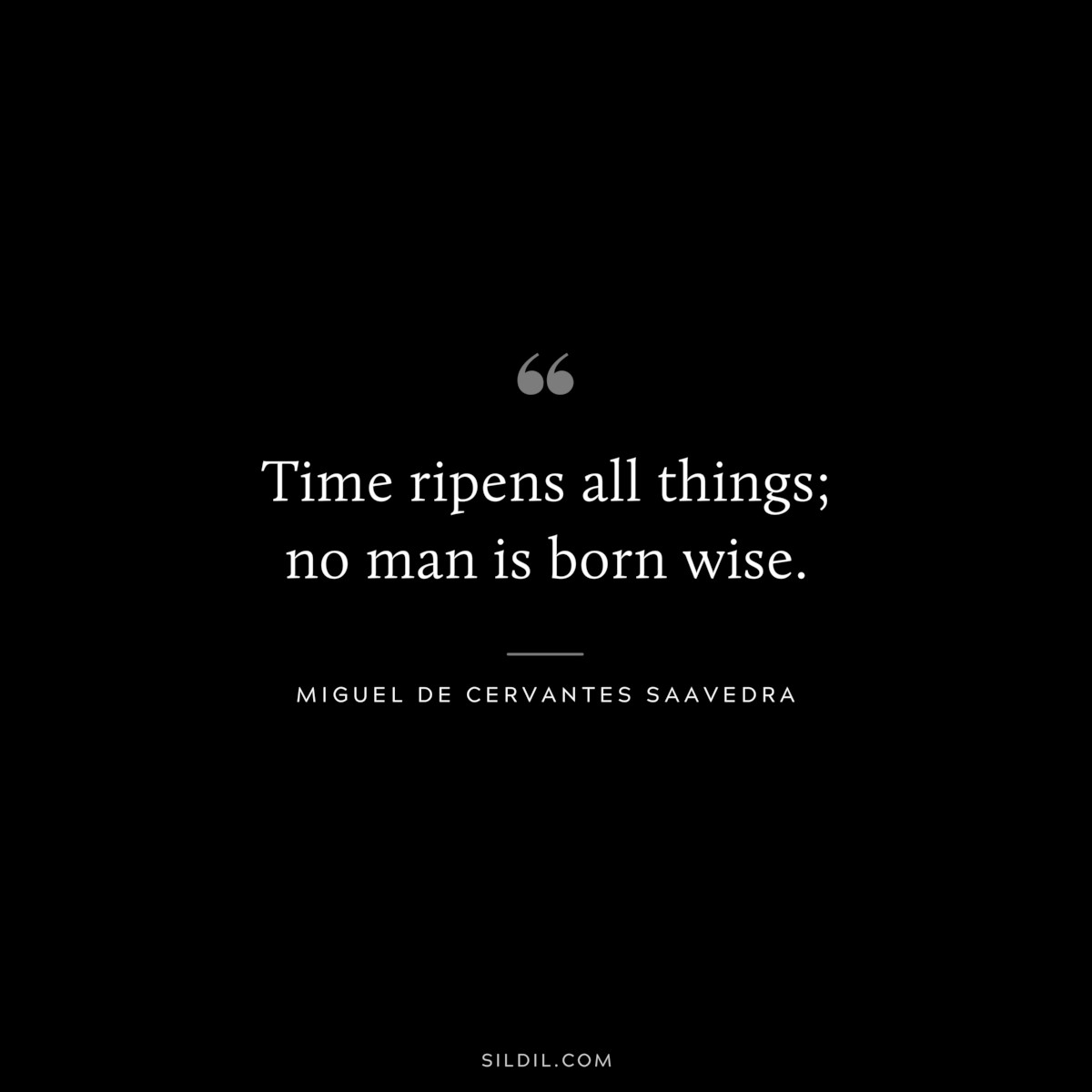 Time ripens all things; no man is born wise. ― Miguel de Cervantes Saavedra