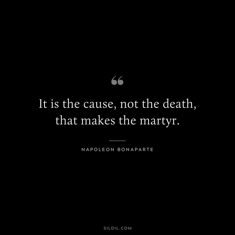It is the cause, not the death, that makes the martyr. ― Napoleon Bonaparte