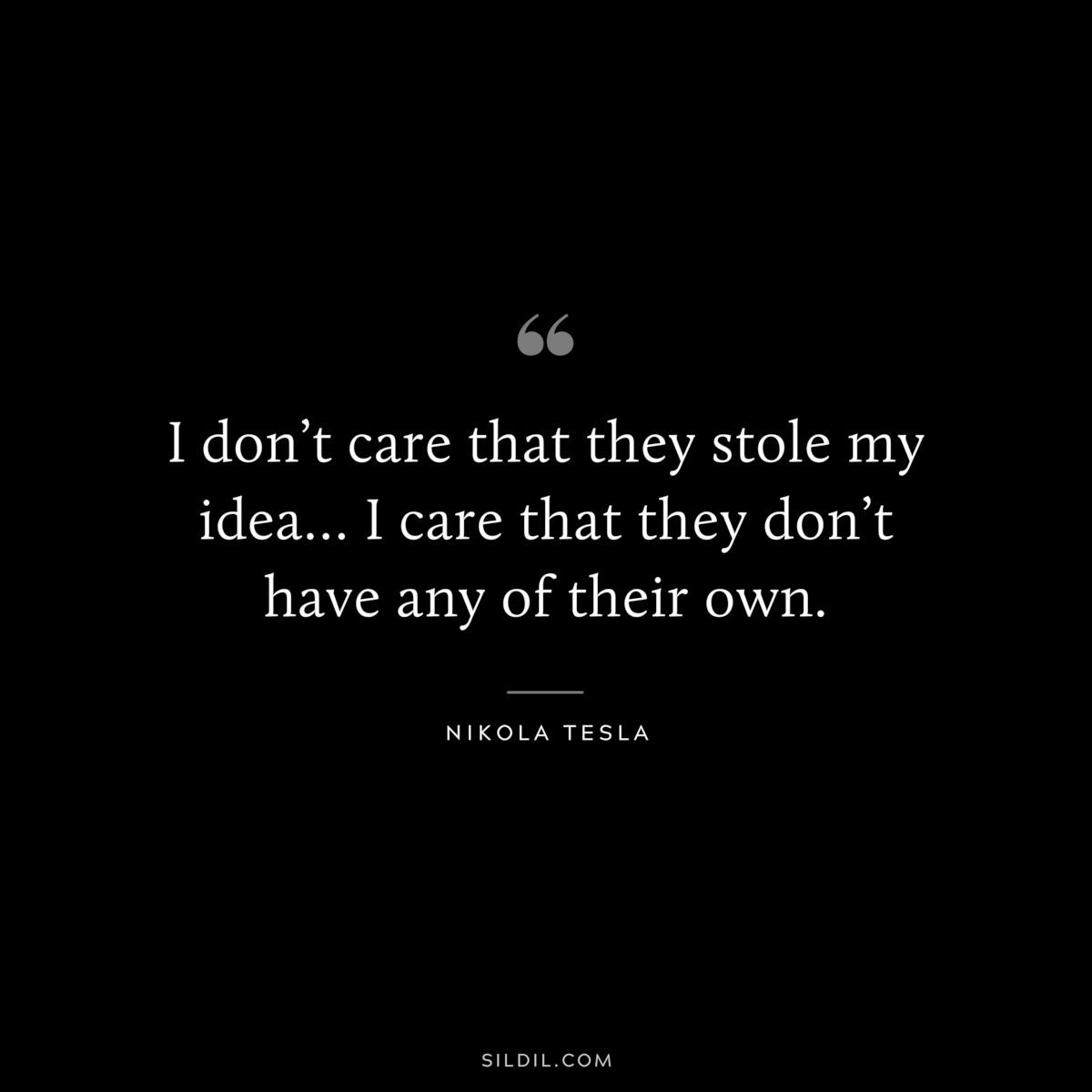 I don’t care that they stole my idea… I care that they don’t have any of their own. ― Nikola Tesla