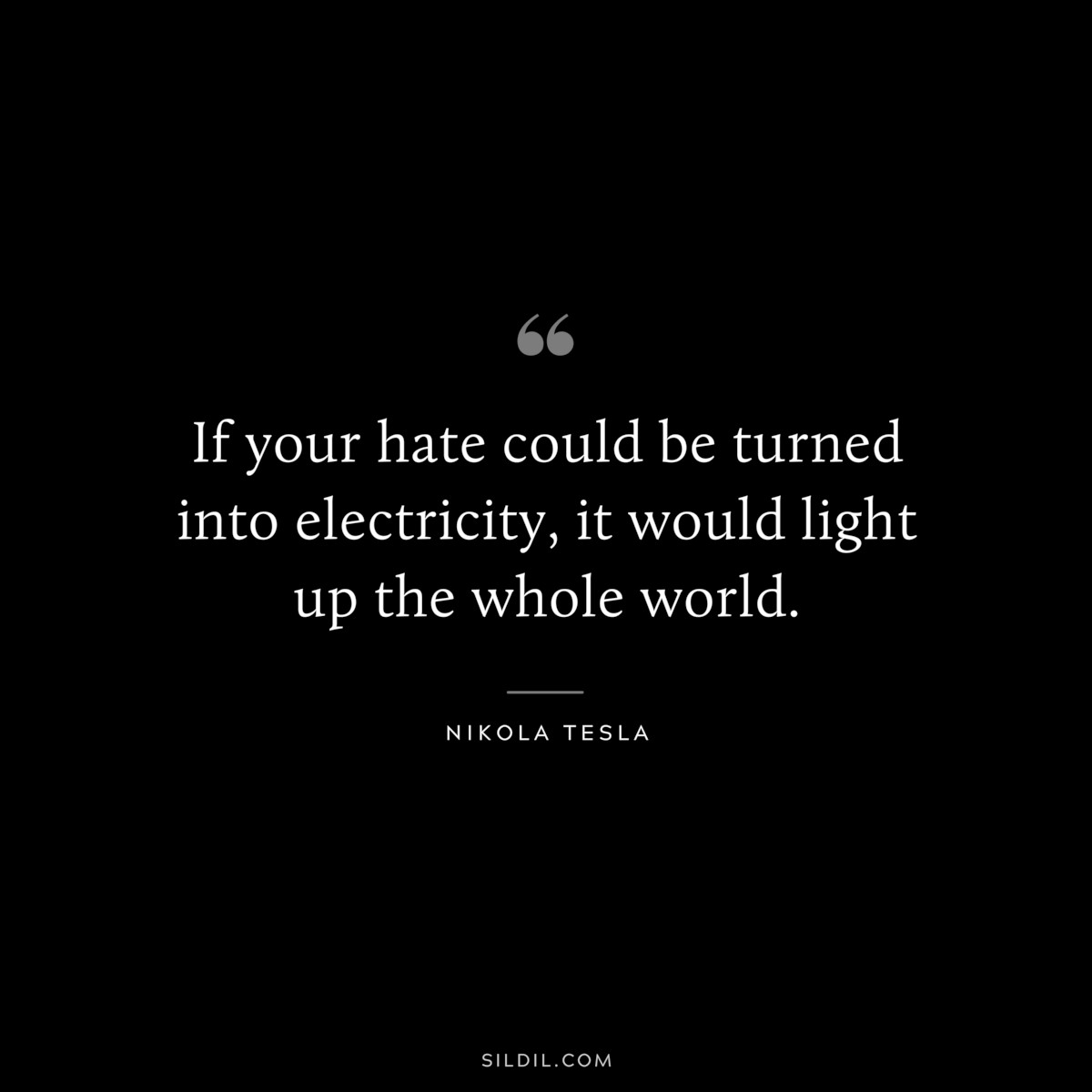 If your hate could be turned into electricity, it would light up the whole world. ― Nikola Tesla