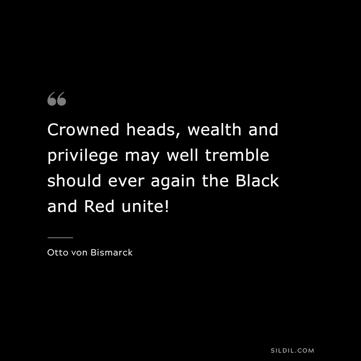 Crowned heads, wealth and privilege may well tremble should ever again the Black and Red unite! ― Otto von Bismarck