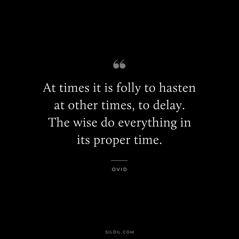 At times it is folly to hasten at other times, to delay. The wise do everything in its proper time. ― Ovid