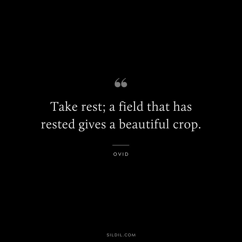 Take rest; a field that has rested gives a beautiful crop. ― Ovid