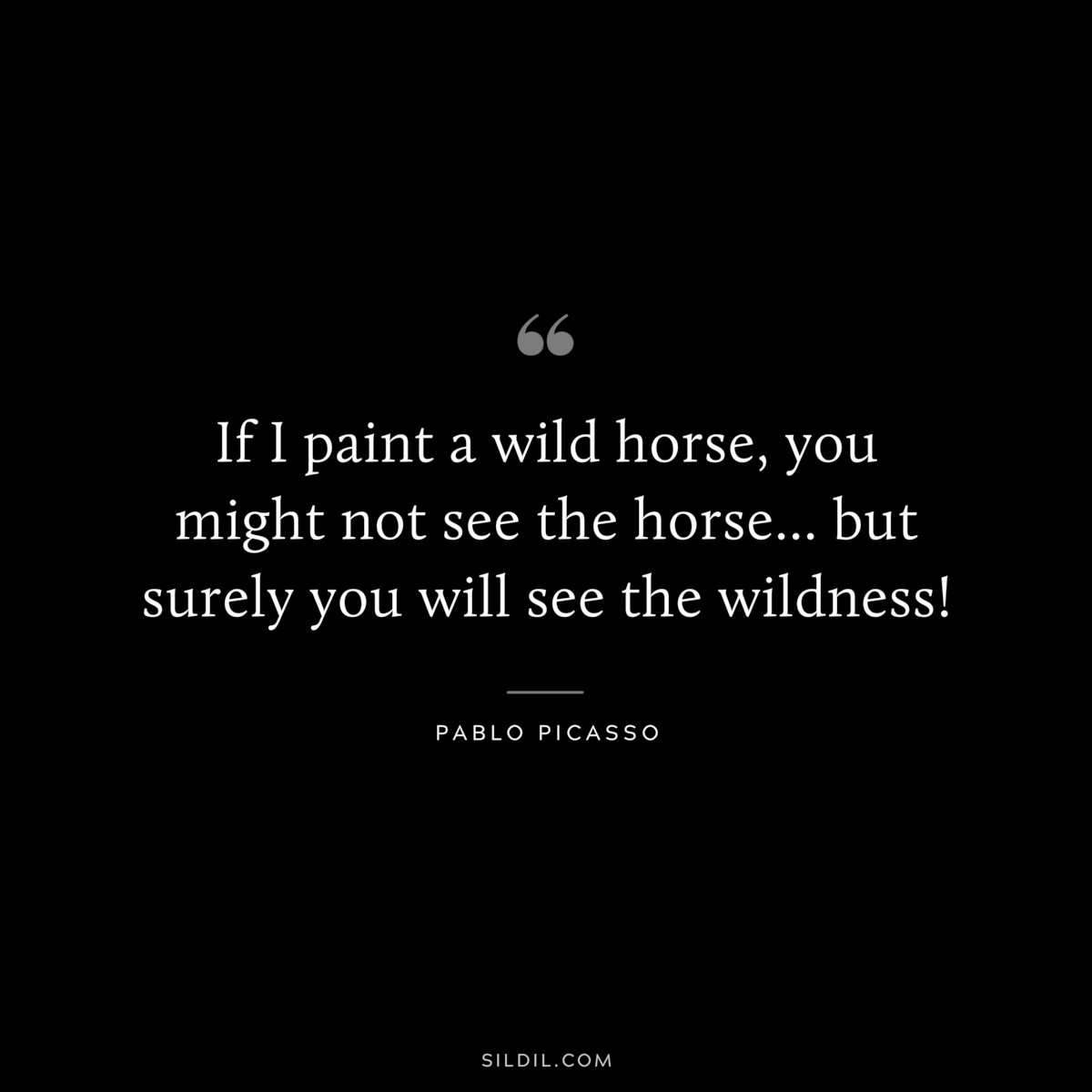 If I paint a wild horse, you might not see the horse... but surely you will see the wildness! ― Pablo Picasso