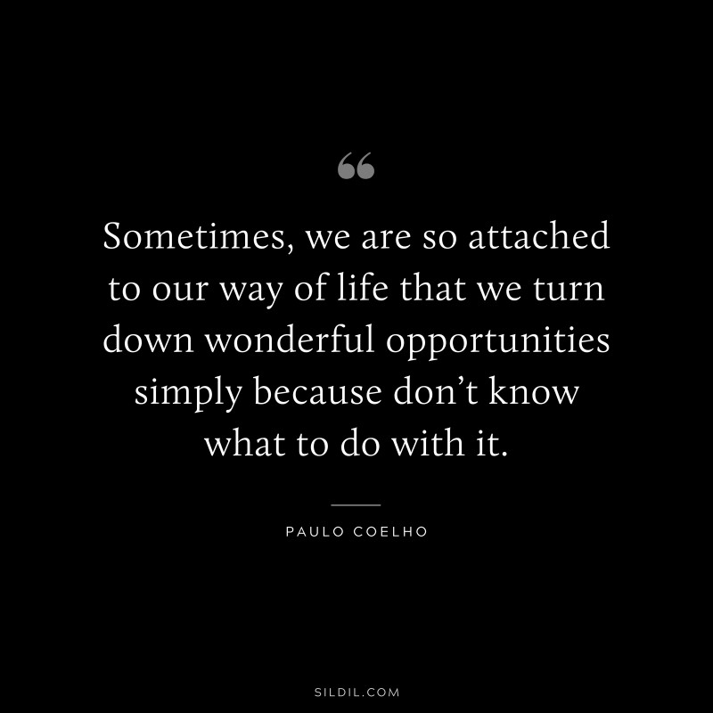 Sometimes, we are so attached to our way of life that we turn down wonderful opportunities simply because don’t know what to do with it. ― Paulo Coelho