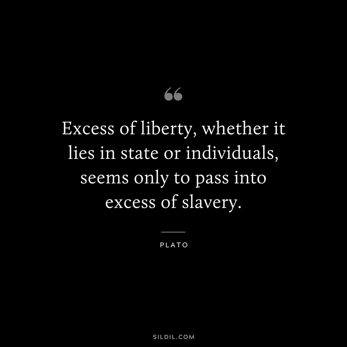 Excess of liberty, whether it lies in state or individuals, seems only to pass into excess of slavery. ― Plato