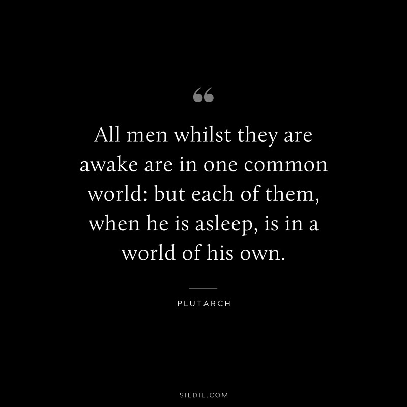 All men whilst they are awake are in one common world: but each of them, when he is asleep, is in a world of his own. ― Plutarch
