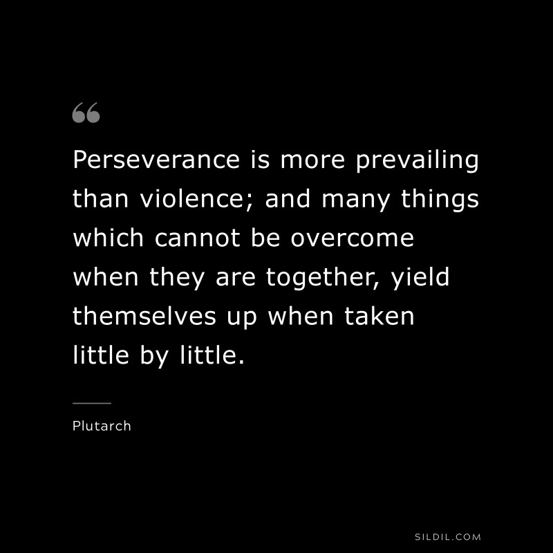 Perseverance is more prevailing than violence; and many things which cannot be overcome when they are together, yield themselves up when taken little by little. ― Plutarch