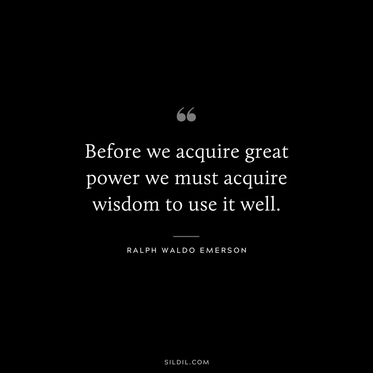 Before we acquire great power we must acquire wisdom to use it well. — Ralph Waldo Emerson