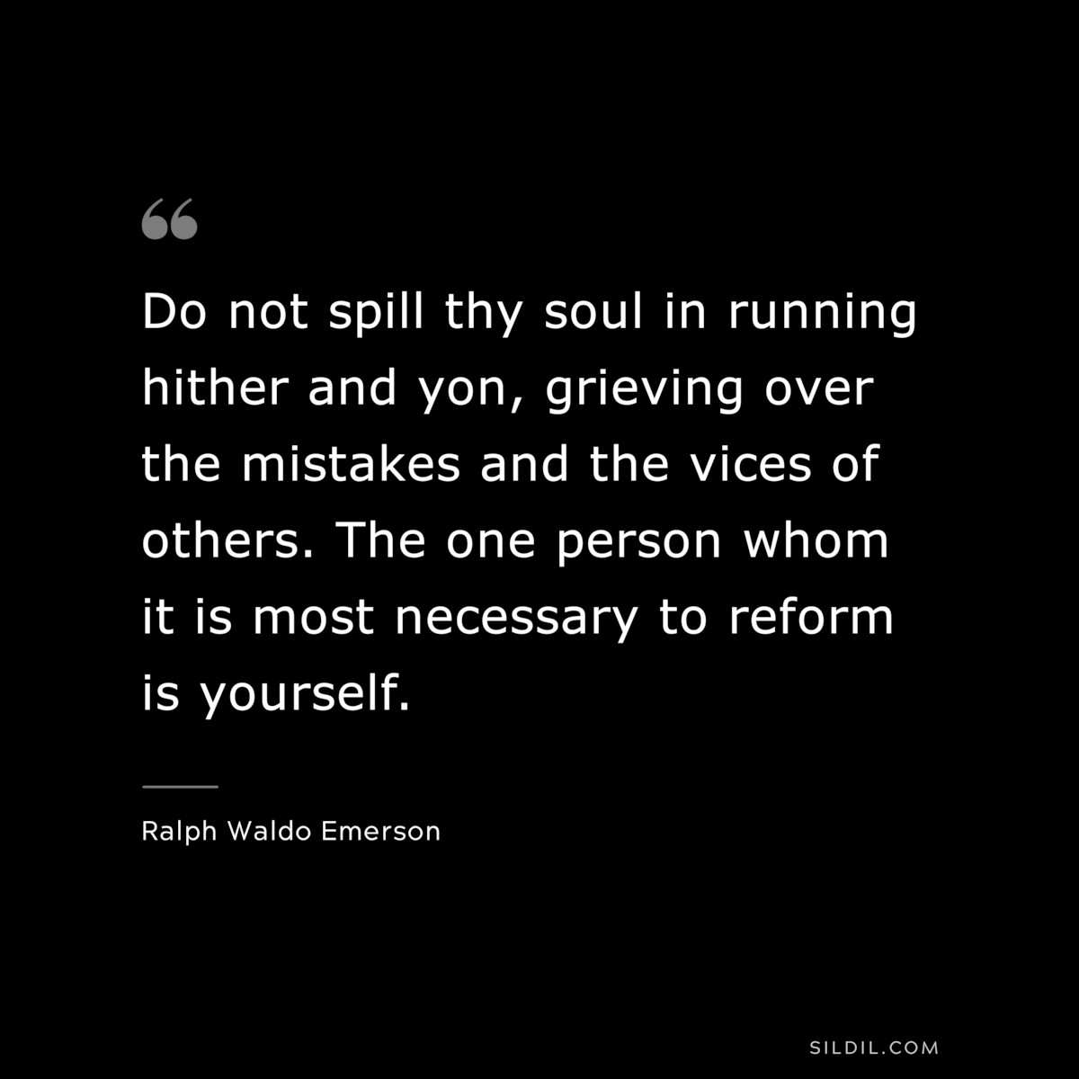 Do not spill thy soul in running hither and yon, grieving over the mistakes and the vices of others. The one person whom it is most necessary to reform is yourself. — Ralph Waldo Emerson
