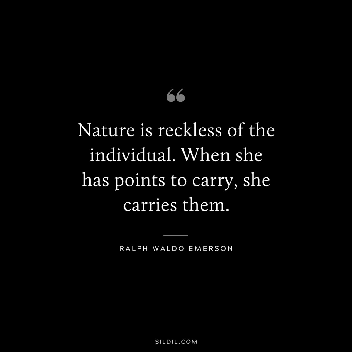 Nature is reckless of the individual. When she has points to carry, she carries them. — Ralph Waldo Emerson