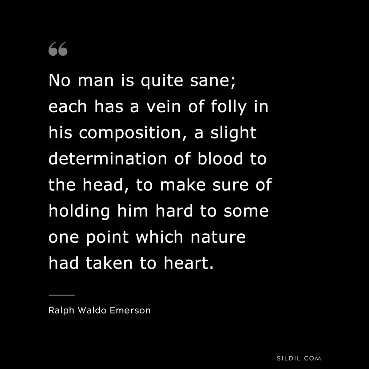 No man is quite sane; each has a vein of folly in his composition, a slight determination of blood to the head, to make sure of holding him hard to some one point which nature had taken to heart. — Ralph Waldo Emerson