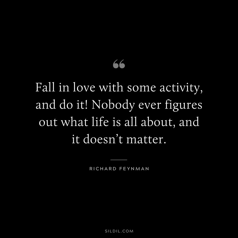 Fall in love with some activity, and do it! Nobody ever figures out what life is all about, and it doesn’t matter. ― Richard Feynman