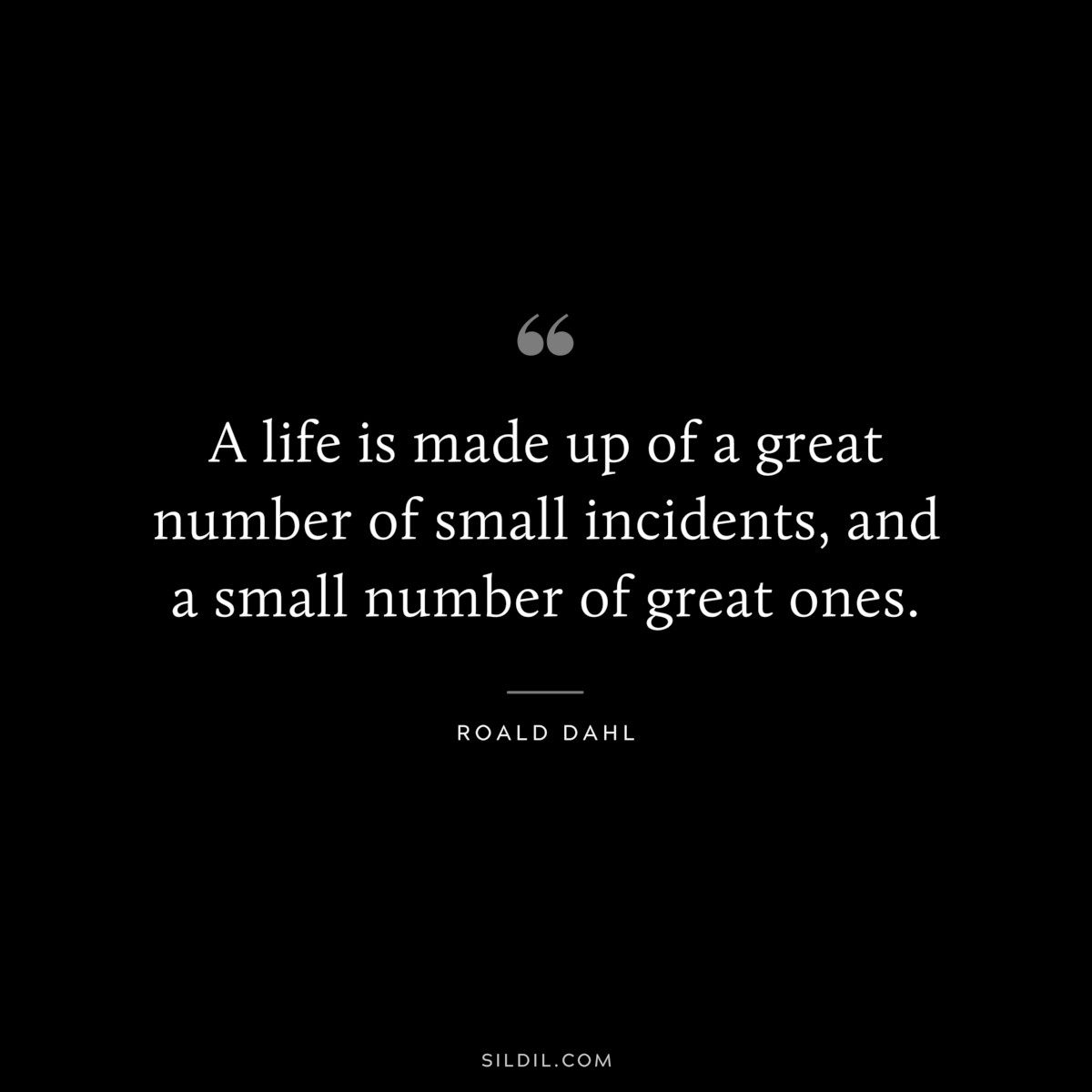 A life is made up of a great number of small incidents, and a small number of great ones. ― Roald Dahl