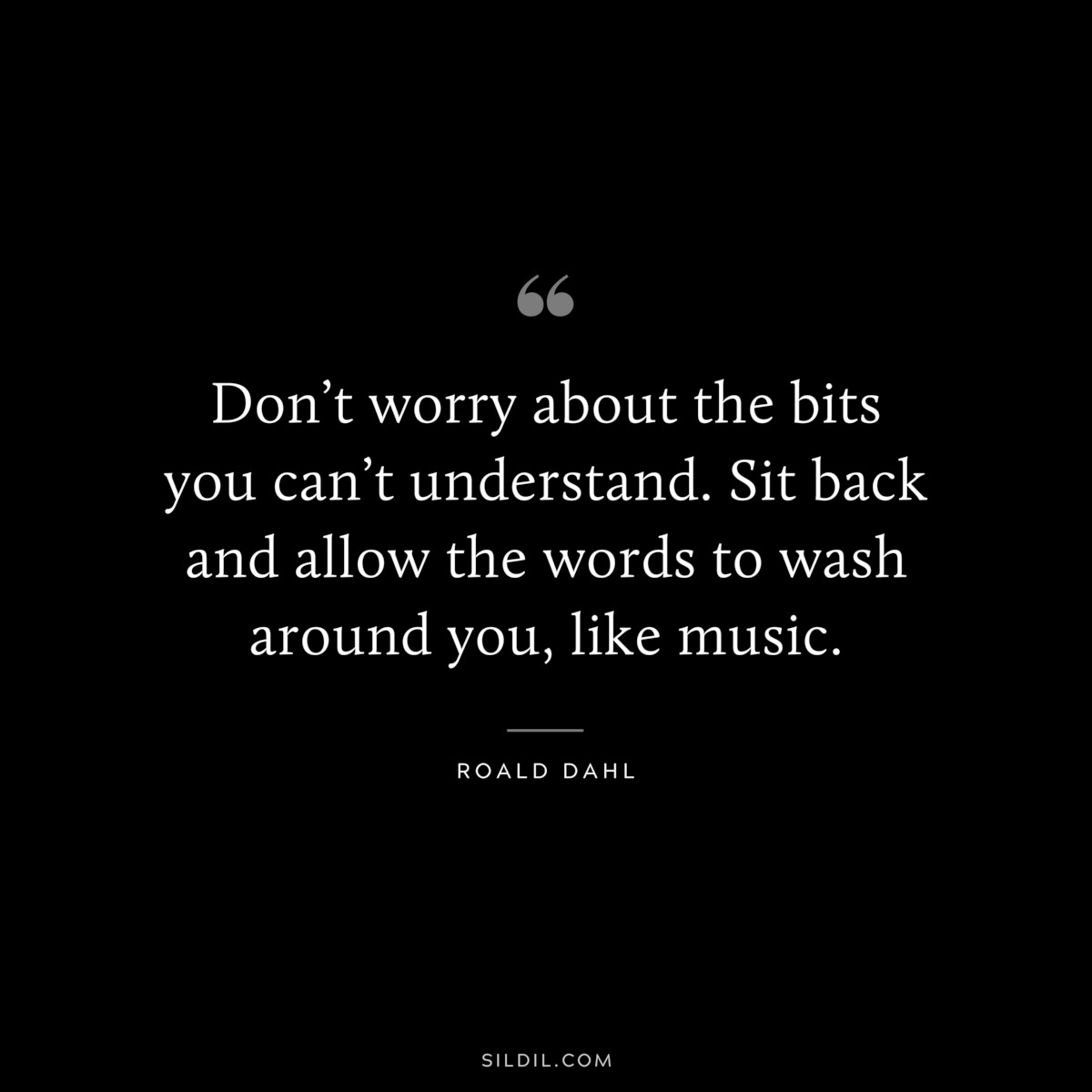 Don’t worry about the bits you can’t understand. Sit back and allow the words to wash around you, like music. ― Roald Dahl