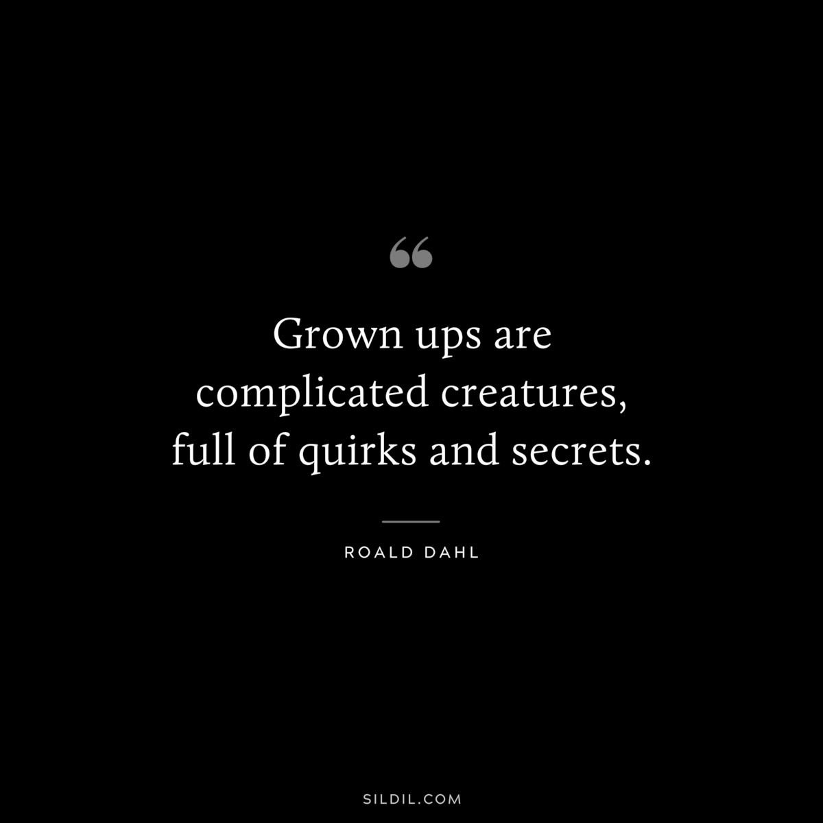 Grown ups are complicated creatures, full of quirks and secrets. ― Roald Dahl