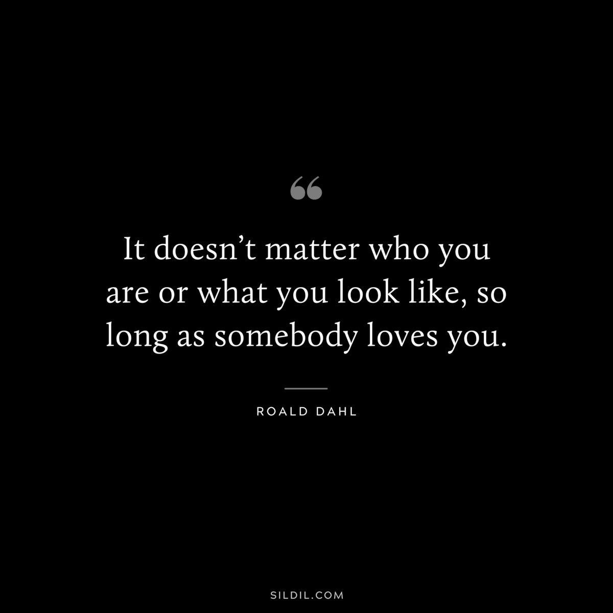 It doesn’t matter who you are or what you look like, so long as somebody loves you. ― Roald Dahl