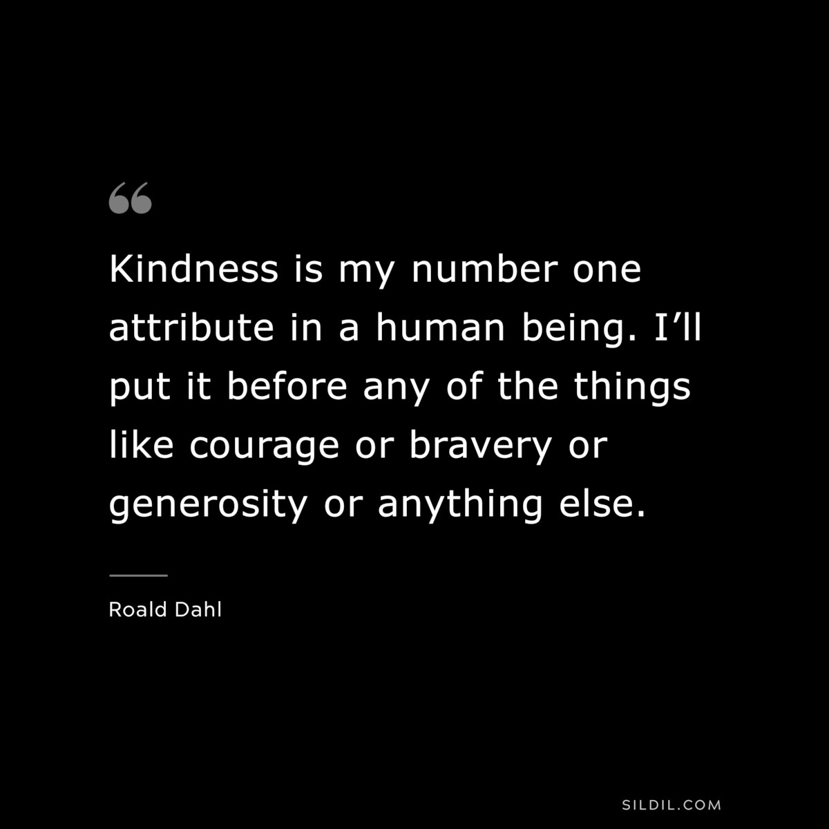 Kindness is my number one attribute in a human being. I’ll put it before any of the things like courage or bravery or generosity or anything else. ― Roald Dahl