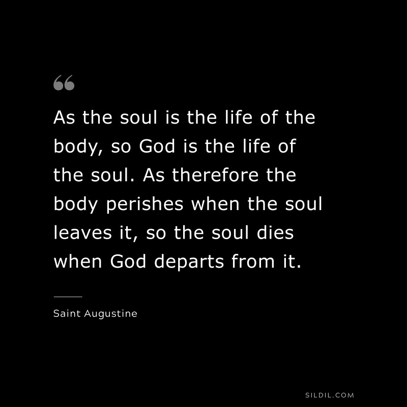 As the soul is the life of the body, so God is the life of the soul. As therefore the body perishes when the soul leaves it, so the soul dies when God departs from it. ― Saint Augustine