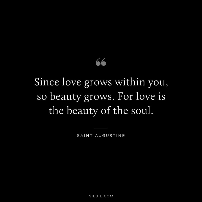 Since love grows within you, so beauty grows. For love is the beauty of the soul. ― Saint Augustine