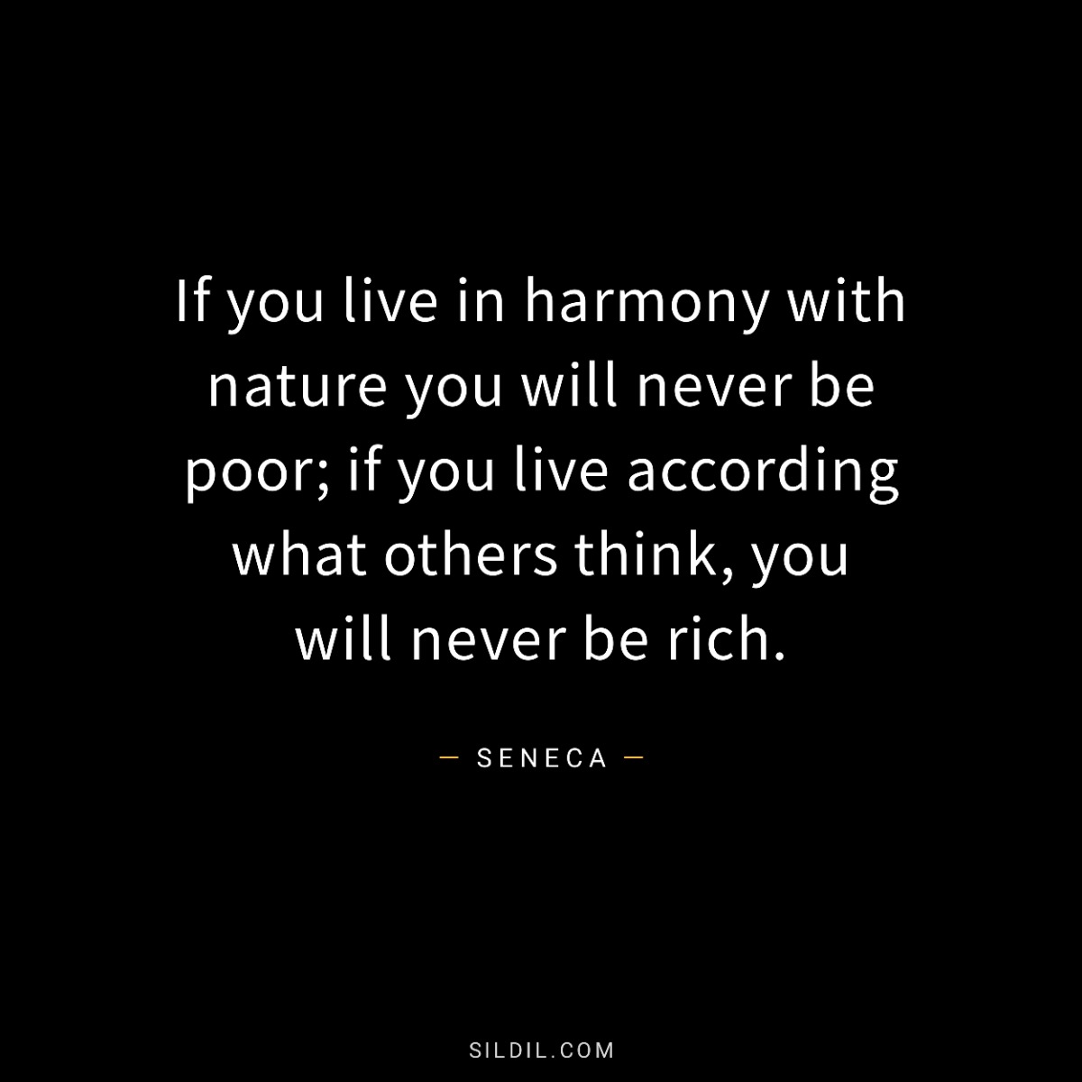 If you live in harmony with nature you will never be poor; if you live according what others think, you will never be rich.
