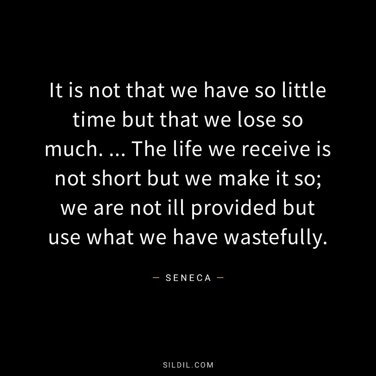 It is not that we have so little time but that we lose so much. ... The life we receive is not short but we make it so; we are not ill provided but use what we have wastefully.