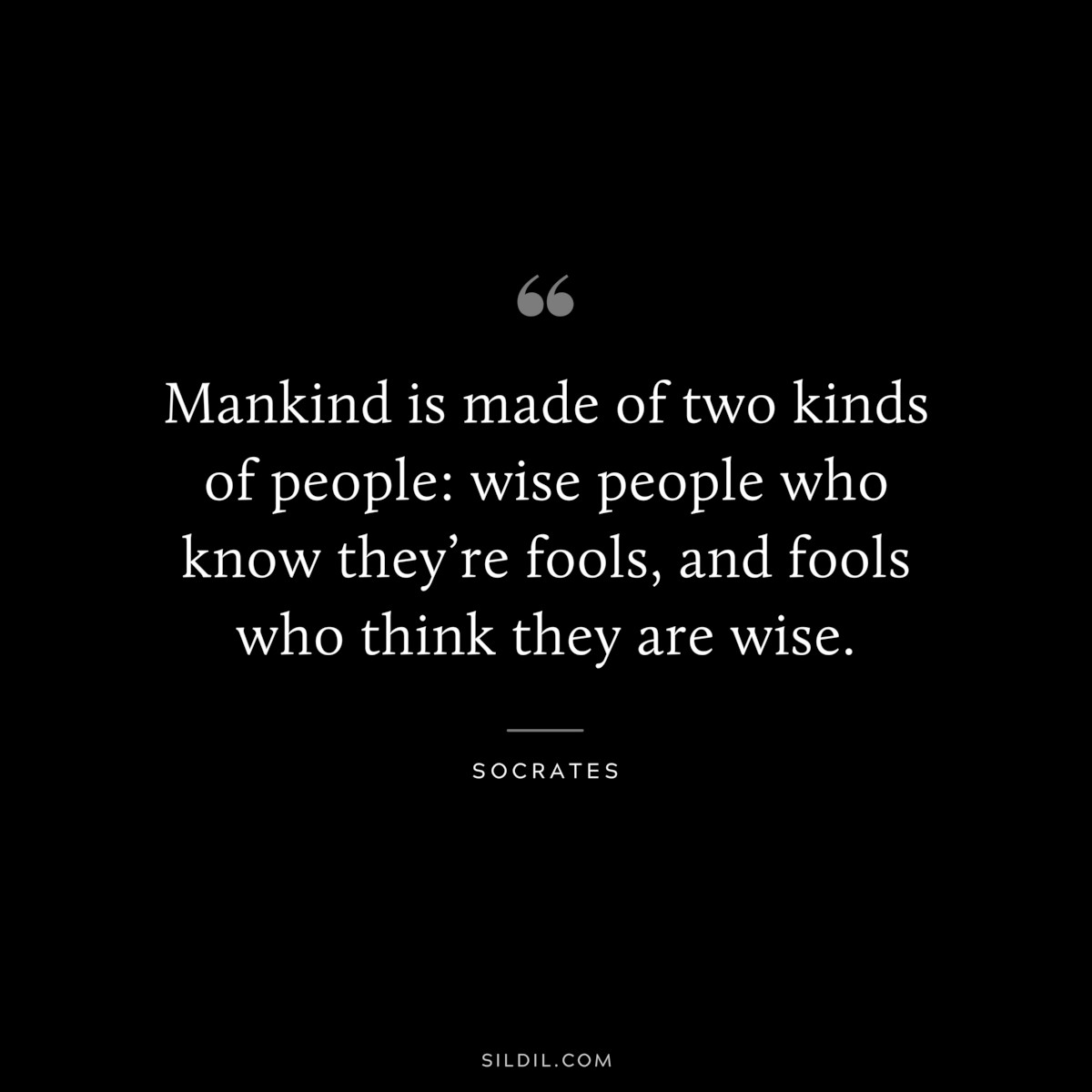 Mankind is made of two kinds of people: wise people who know they’re fools, and fools who think they are wise. ― Socrates