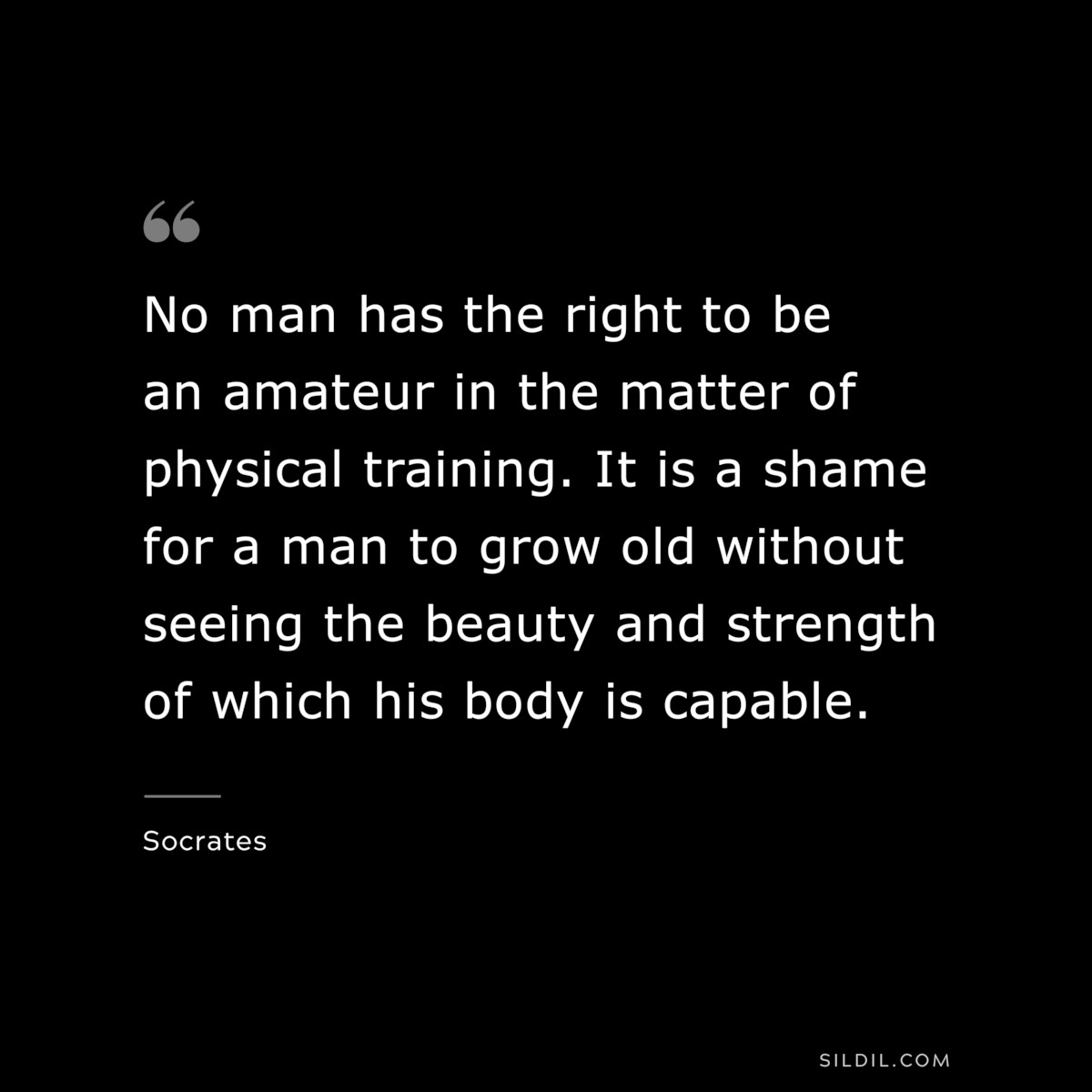 No man has the right to be an amateur in the matter of physical training. It is a shame for a man to grow old without seeing the beauty and strength of which his body is capable. ― Socrates