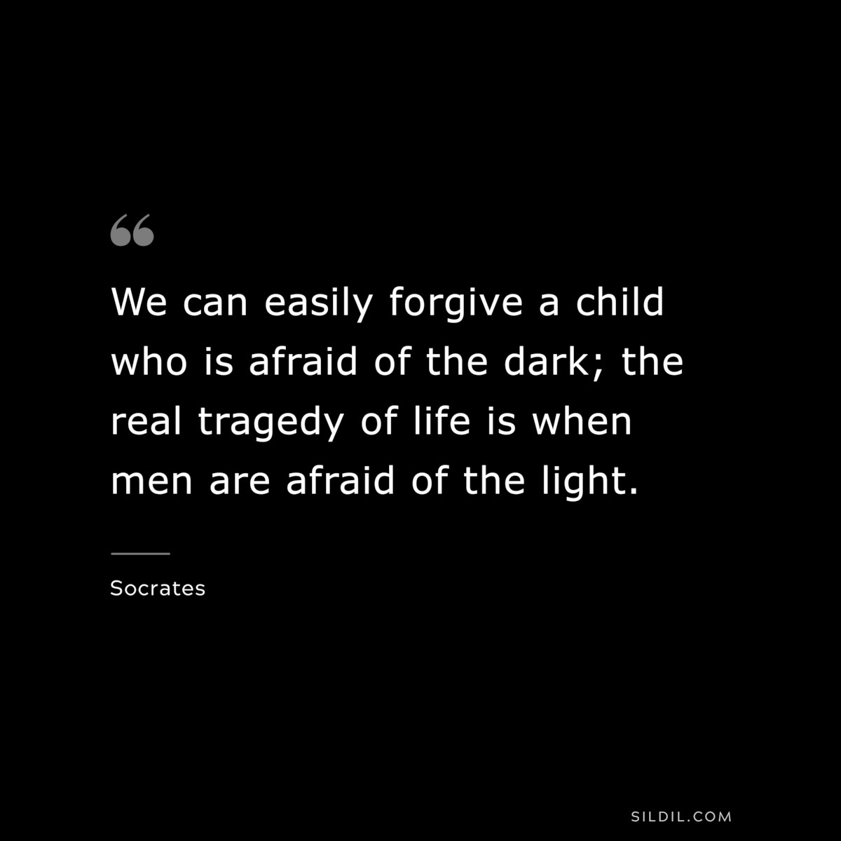 We can easily forgive a child who is afraid of the dark; the real tragedy of life is when men are afraid of the light. ― Socrates